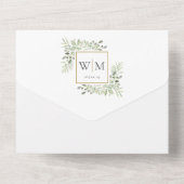 Elegante Monogram Greenerenerity Foliage Wedding All In One Einladung (Rückseite)