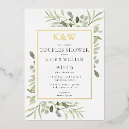 Elegante Monogram Greenerenery Couples Dusche Gold Folieneinladung