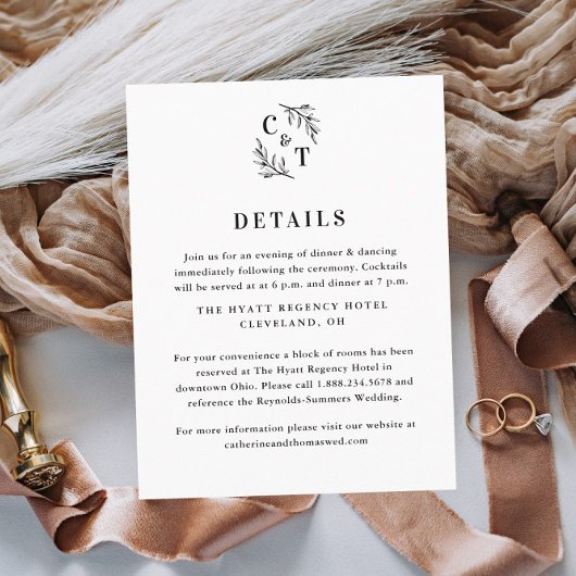 Elegante Monogram Greenerity-Blätter Hochzeitdetai Begleitkarte