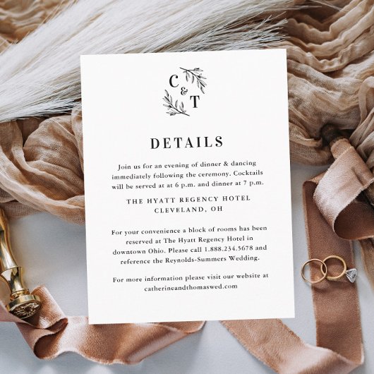 Elegante Monogram Greenerity-Blätter Hochzeitdetai Begleitkarte