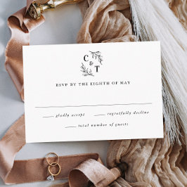 Elegante Monogram Greenerity Blätter Wedding RSVP Karte