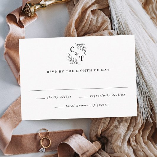 Elegante Monogram Greenerity Blätter Wedding RSVP Karte