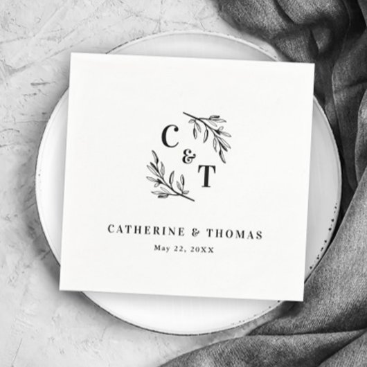 Elegante Monogram Greenerity Blätter Wedding Serviette
