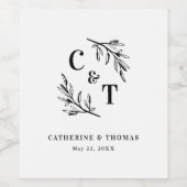 Elegante Monogram Greenerity Blätter Wedding Weinetikett (Einzelnes Label)