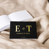 Elegante Monogram Heart Black Wedding Gästebuch
