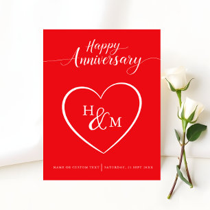 Elegante Monogram Heart Happy Anniversary Card