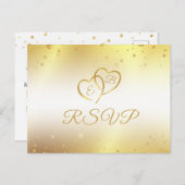 Elegante Monogram Hearts Imitats Metallic Gold UAW Einladungspostkarte (Vorne/Hinten)