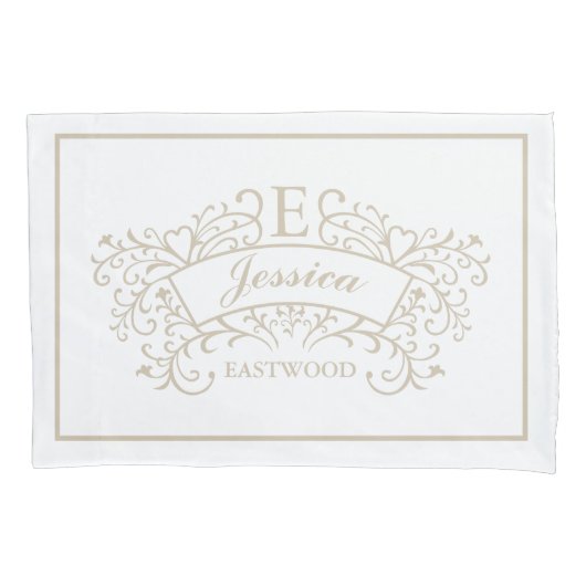 Elegante Monogram Hochzeitspaare von Pillowcases Kissenbezug (Vorderseite-Links)