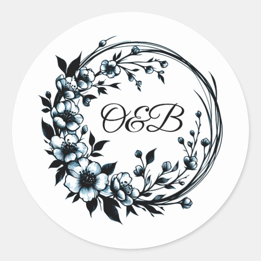 Elegante Monogram-Hochzeitsticker Runder Aufkleber (Vorderseite)