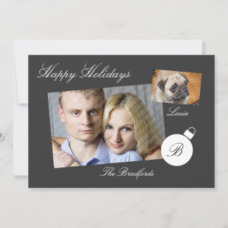 Elegante Monogram Holiday Foto Flat Card Feiertagskarte