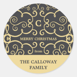 Elegante Monogram Holiday Sticker / Gold