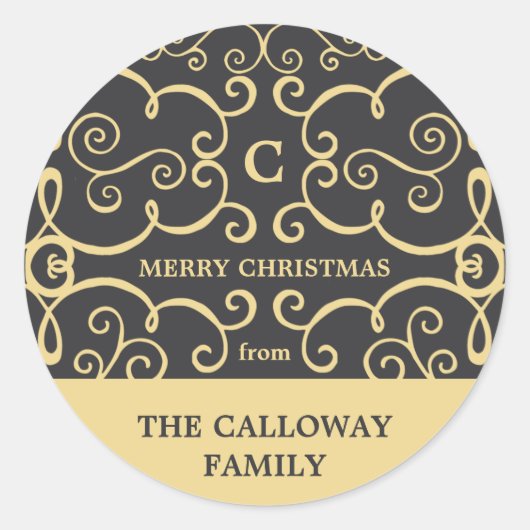 Elegante Monogram Holiday Sticker / Gold (Vorderseite)