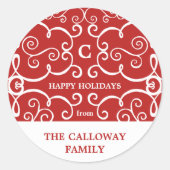 Elegante Monogram Holiday Sticker / Rot (Vorderseite)