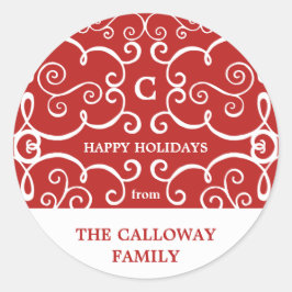Elegante Monogram Holiday Sticker / Rot