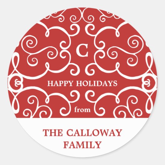 Elegante Monogram Holiday Sticker / Rot (Vorderseite)