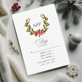 Elegante Monogram Holly and Ivy Christmas RSVP Karte