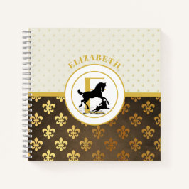 Elegante Monogram Horse Dog Gold Bronze Fleurdelys Notizblock