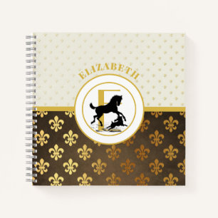 Elegante Monogram Horse Dog Gold Bronze Fleurdelys Notizblock