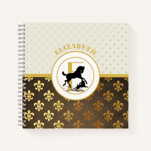 Elegante Monogram Horse Dog Gold Bronze Fleurdelys Notizblock (Vorderseite)