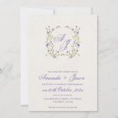 Elegante Monogram Hübsch Blue Floral Wedding Einladung (Vorderseite)