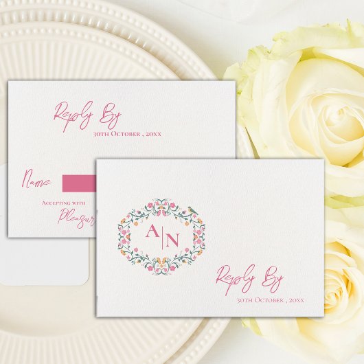 Elegante Monogram Hübsch Intricate Floral Wedding RSVP Karte