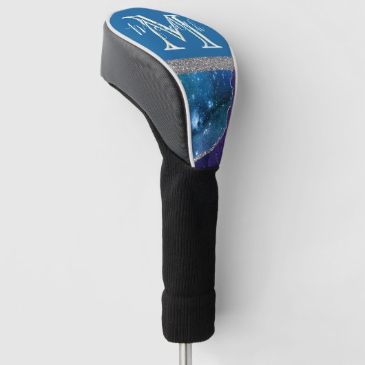 Elegante Monogram I Lila Aquamarin Agate Silver Go Golf Headcover (angewinkelt)