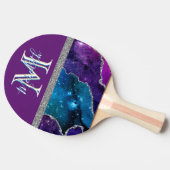 Elegante Monogram I Lila Aquamarin Agate Silver Tischtennis Schläger (Seitenansicht)