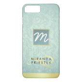 Elegante Monogram Imitate Gold Turquoise Damask Fl Case-Mate iPhone Hülle (Rückseite)