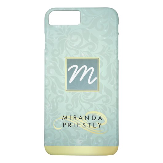 Elegante Monogram Imitate Gold Turquoise Damask Fl Case-Mate iPhone Hülle (Rückseite)