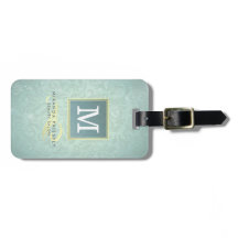 Elegante Monogram Imitate Gold Turquoise Damask Fl