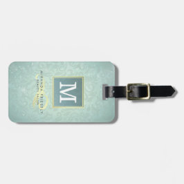 Elegante Monogram Imitate Gold Turquoise Damask Fl Gepäckanhänger
