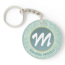 Elegante Monogram Imitate Gold Turquoise Damask Fl