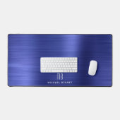 Elegante Monogram Imitate Navy Blue Brushed Metall Schreibtischunterlage (Tastatur & Maus)