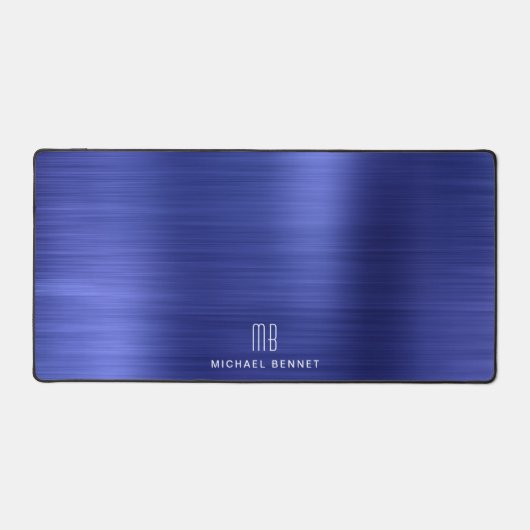 Elegante Monogram Imitate Navy Blue Brushed Metall Schreibtischunterlage (Vorderseite)