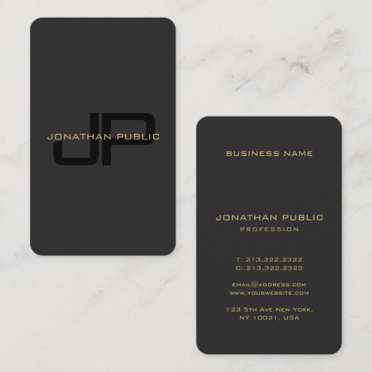 Elegante Monogram Imitats Gold Text Ozeangröße Visitenkarte (Vorne/Hinten)