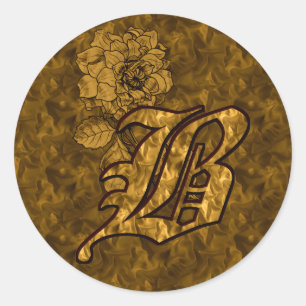 Elegante Monogram Initial B Gold Peony Sticker