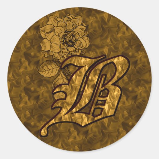 Elegante Monogram Initial B Gold Peony Sticker (Vorderseite)