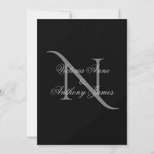 Elegante Monogram Initial Black Wedding Einladung (Vorderseite)