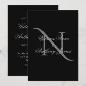 Elegante Monogram Initial Black Wedding Einladung (Vorne/Hinten)