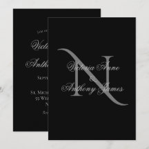 Elegante Monogram Initial Black Wedding Einladung