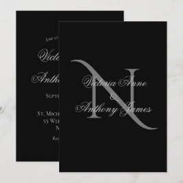 Elegante Monogram Initial Black Wedding Einladung