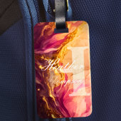 Elegante Monogram, Initial Pink Marbel Luggage Tag Gepäckanhänger