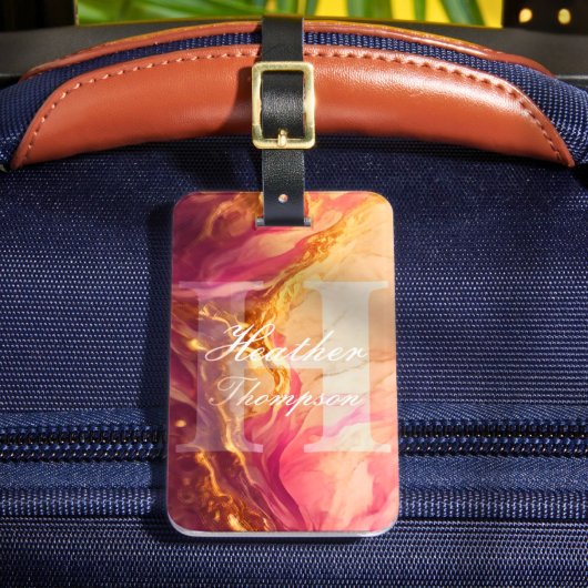 Elegante Monogram, Initial Pink Marbel Luggage Tag Gepäckanhänger