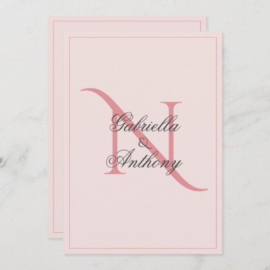 Elegante Monogram, Initial Pink Wedding Einladung (Vorne/Hinten)