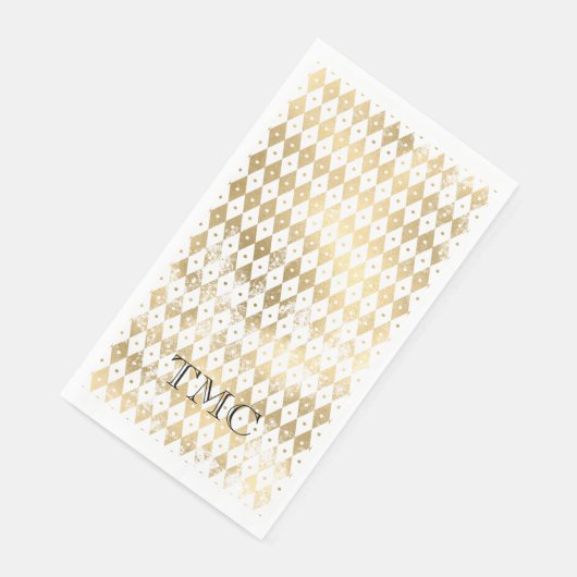Elegante Monogram Initials Black Gold Harlequin Serviette (Ecke)