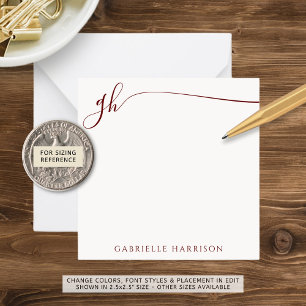 Elegante Monogram Initials Burgundy Maroon Script Mitteilungskarte