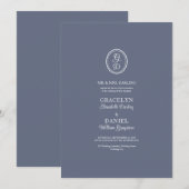 Elegante Monogram Initials Dark Dusty Blue White Einladung (Vorne/Hinten)