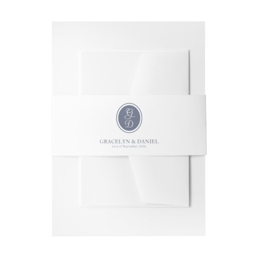 Elegante Monogram Initials Dark Gray Blue Wedding Einladungsbanderole (Vorderseite Beispiel)