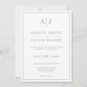 Elegante Monogram Initials Dusty Blue Wedding Einladung (Vorderseite)