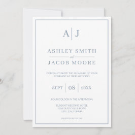 Elegante Monogram Initials Dusty Blue Wedding Einladung